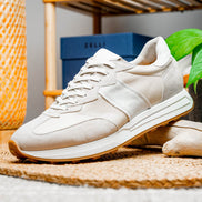 Roxi Suede & Calfskin Sneaker, Taupe