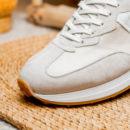 Roxi Suede & Calfskin Sneaker, Taupe