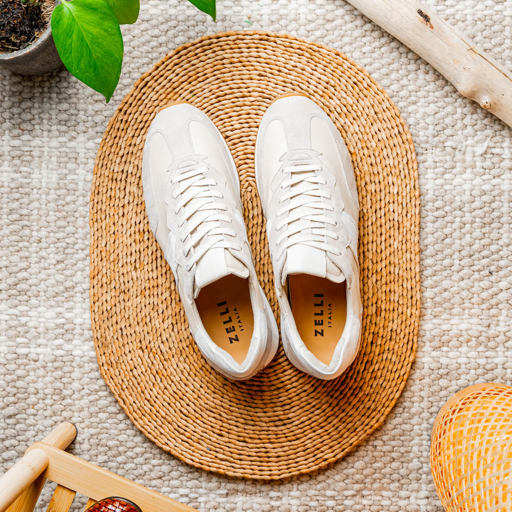 Roxi Suede & Calfskin Sneaker, Taupe