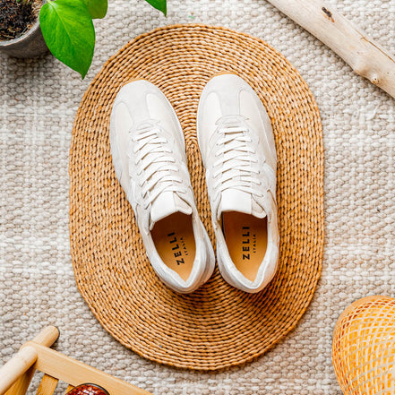 Roxi Suede & Calfskin Sneaker, Taupe