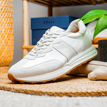 Roxi Suede & Calfskin Sneaker, White