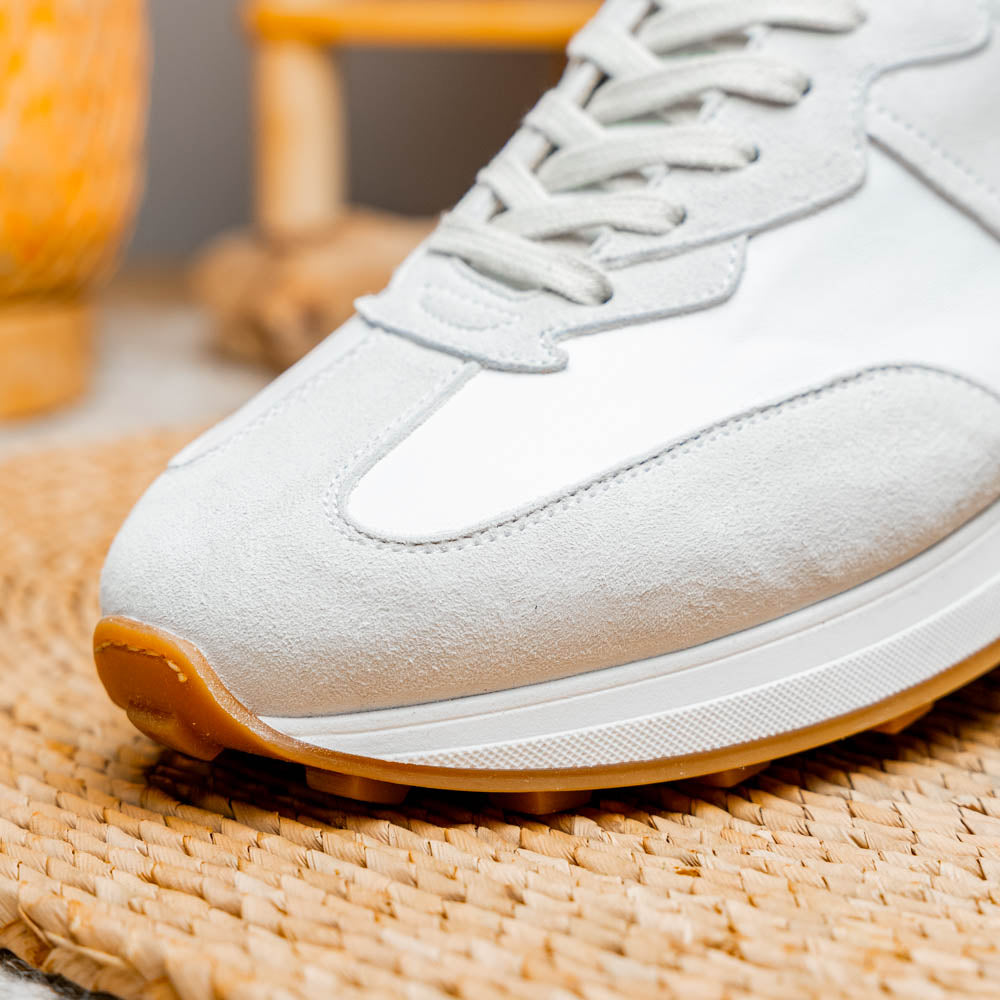 Roxi Suede & Calfskin Sneaker, White