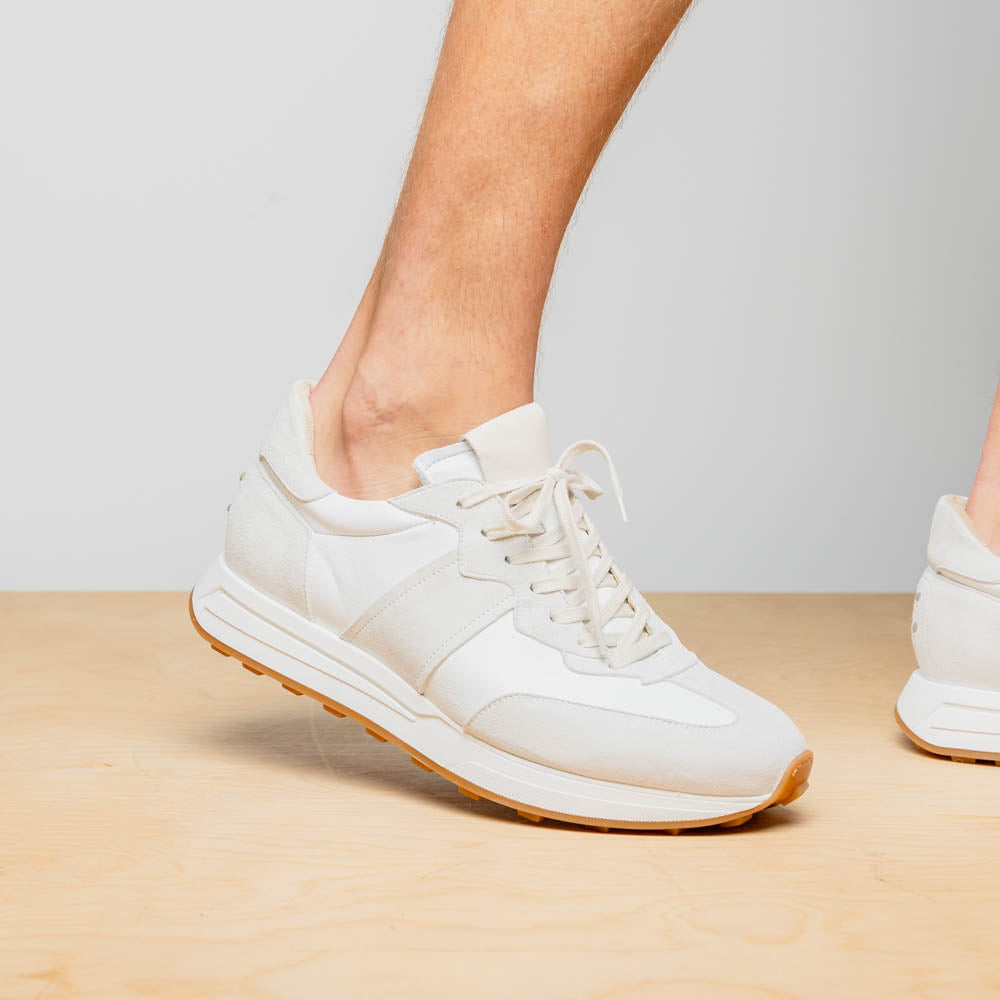 Roxi Suede & Calfskin Sneaker, White