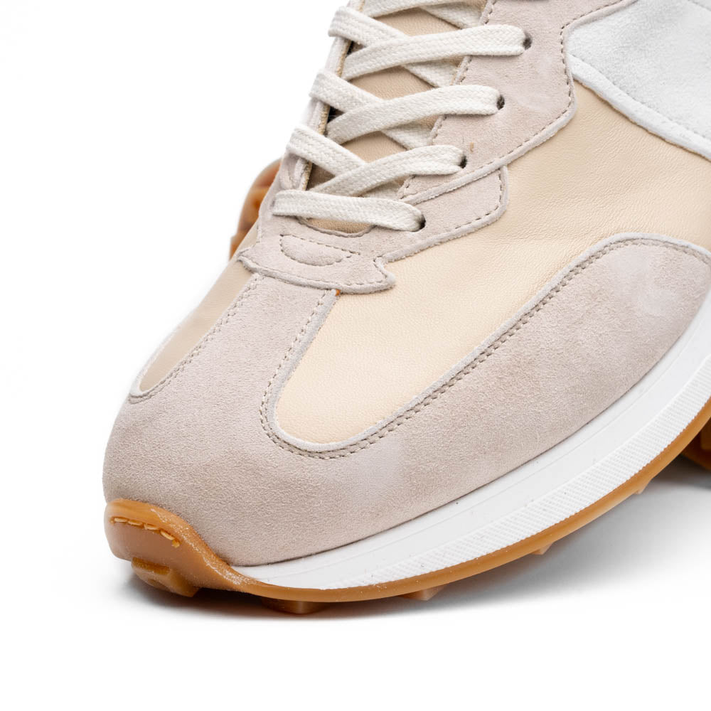 Roxi Suede & Calfskin Sneaker, Taupe