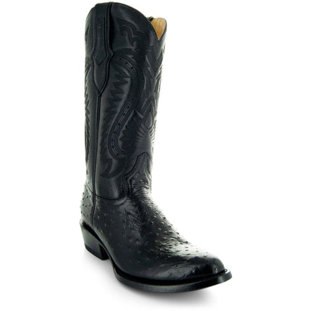 Men's Black Ostrich Print Cowboy Boots