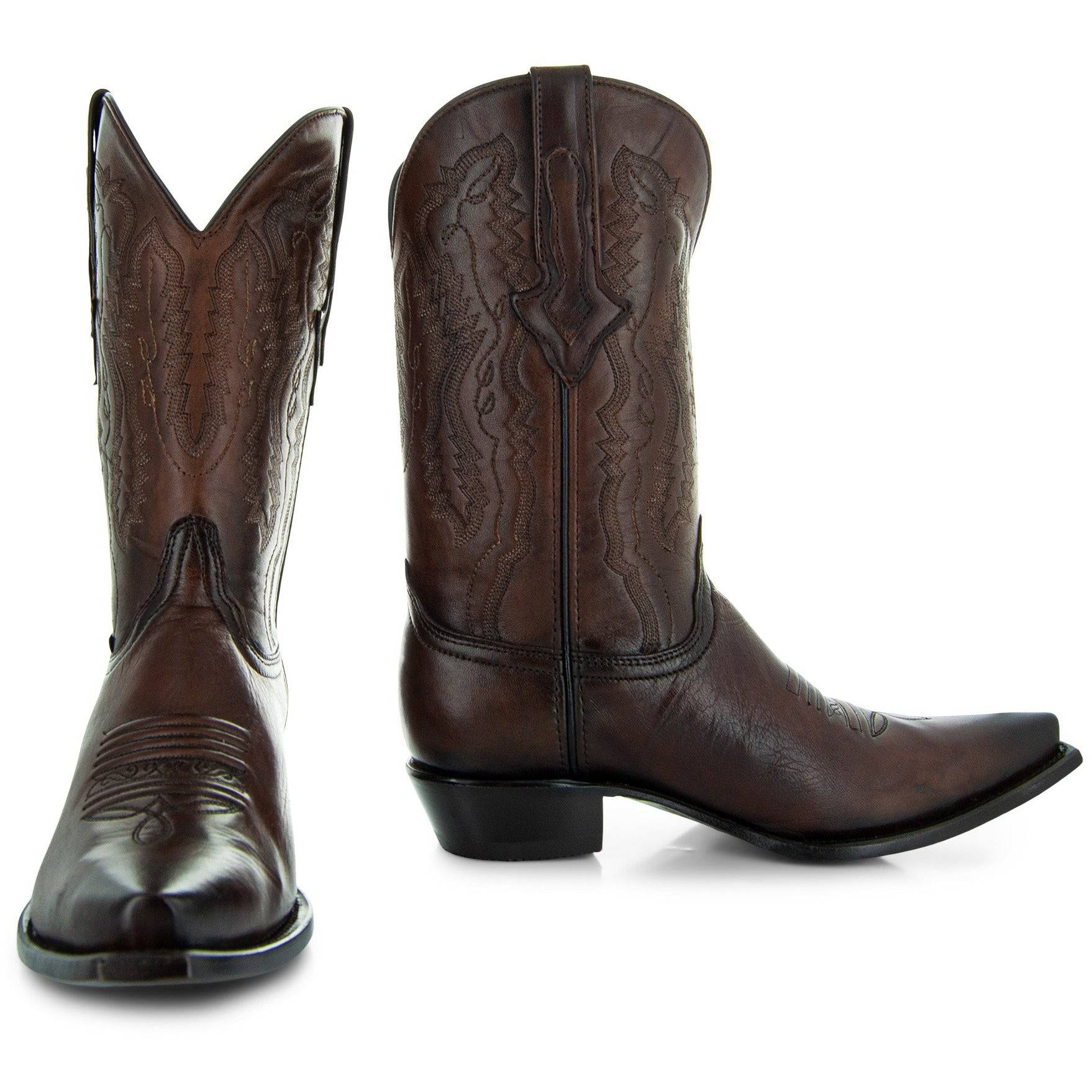 Men's Snip Toe Cowboy Boots Burnished Brown