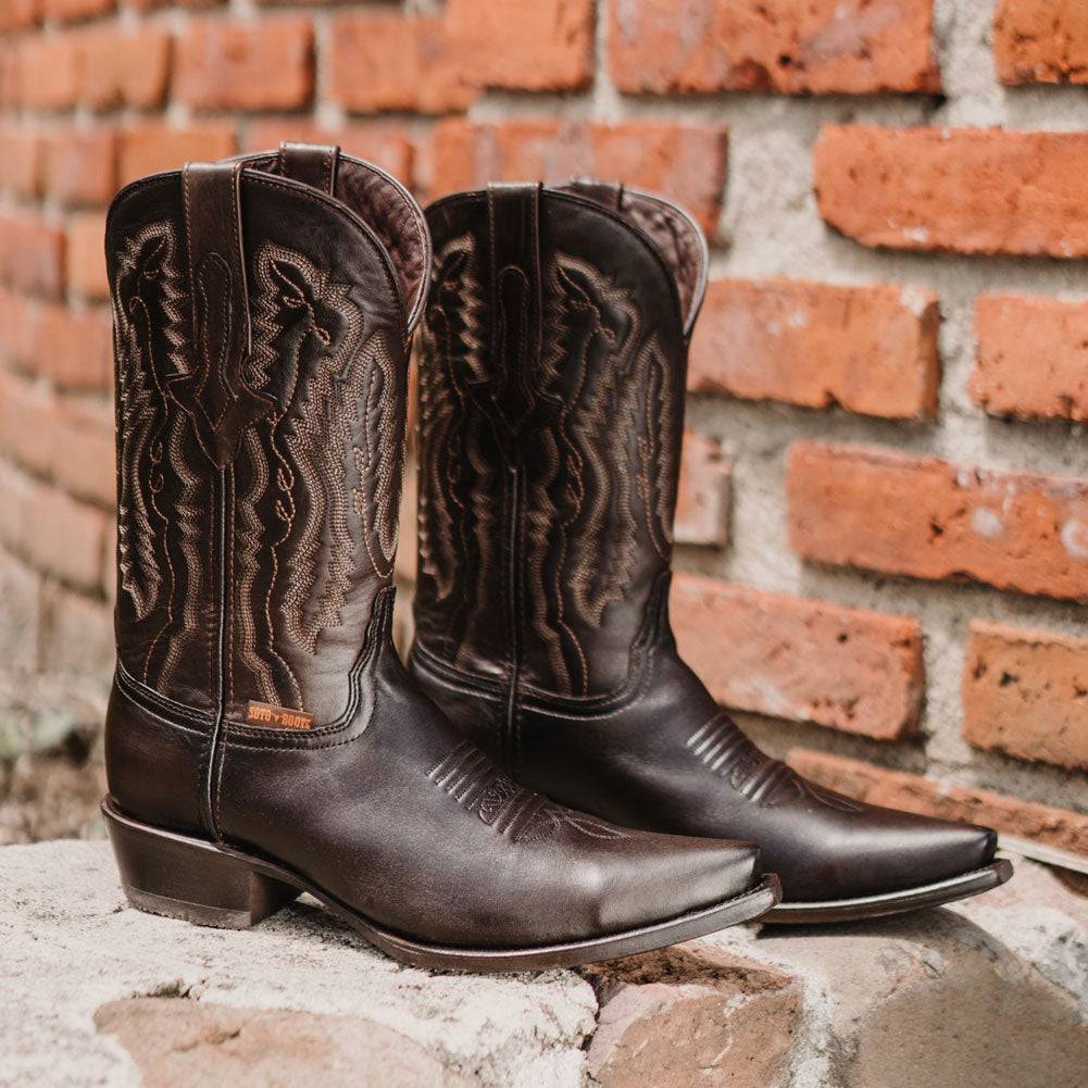 Men's Snip Toe Cowboy Boots Burnished Brown