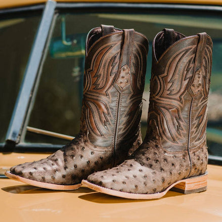 Soto Boots Mens Out of the Wild Brown Ostrich Print Boots
