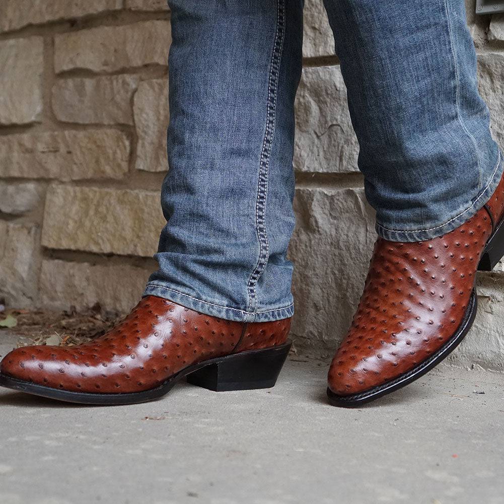 Men's Cognac Ostrich Print Cowboy Boots