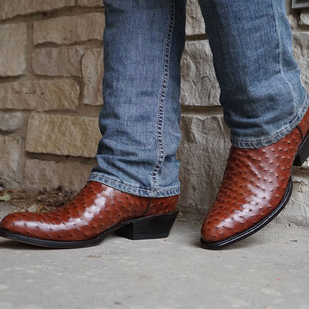 Men's Cognac Ostrich Print Cowboy Boots