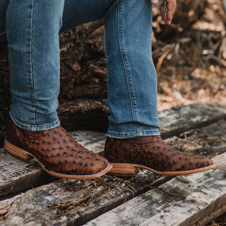 Soto Boots Mens Out of the Wild Cognac Ostrich Print Boots
