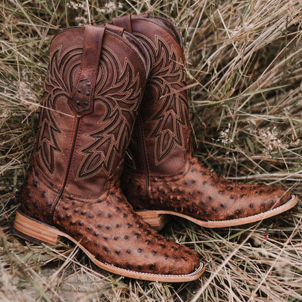 Soto Boots Mens Out of the Wild Cognac Ostrich Print Boots