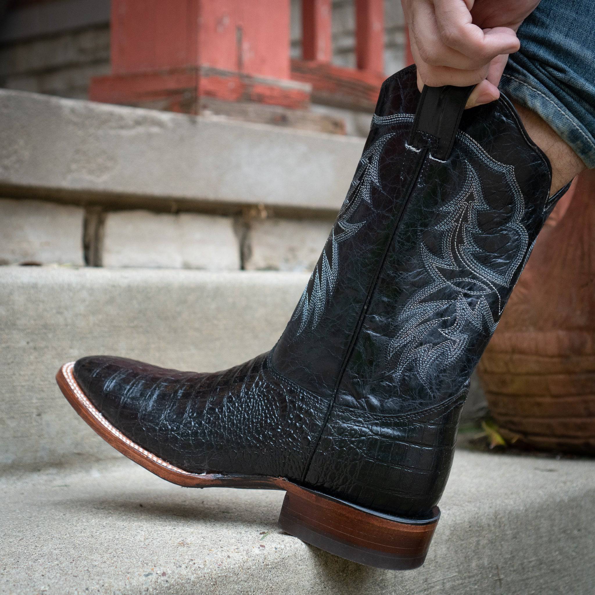 Black Caiman Belly Print Men's Cowboy Boots