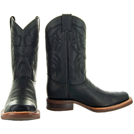 Black Square Toe Leather Cowboy Boots