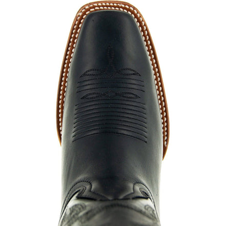 Black Square Toe Leather Cowboy Boots