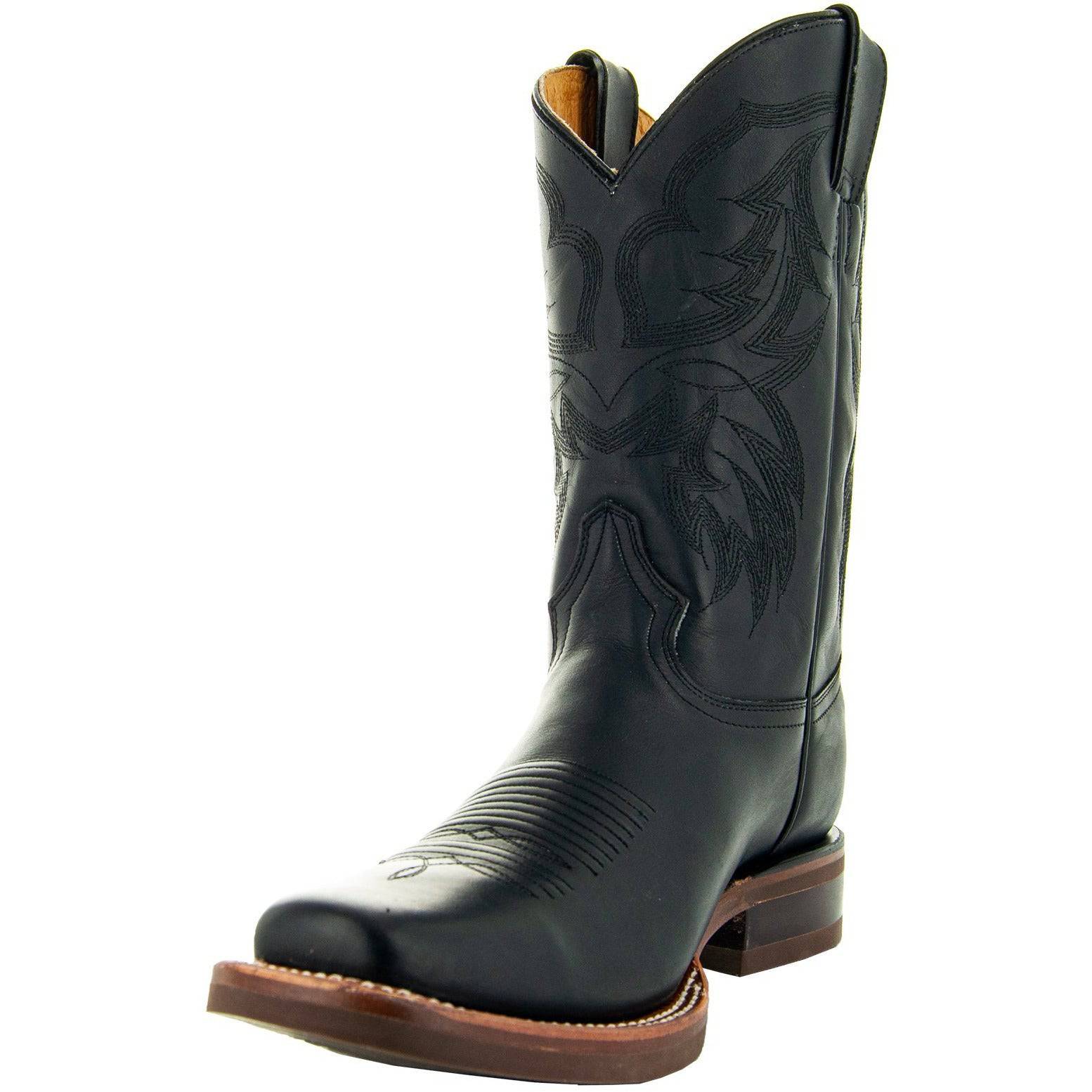 Black Square Toe Leather Cowboy Boots
