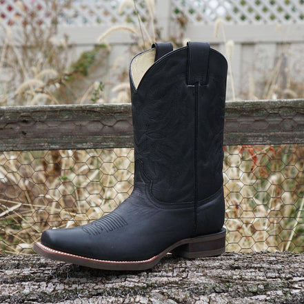 Black Square Toe Leather Cowboy Boots