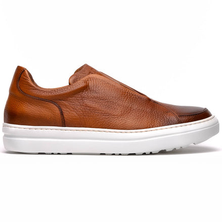 Spettacolare Italian Pebble Grain Calfskin Sneakers Cognac