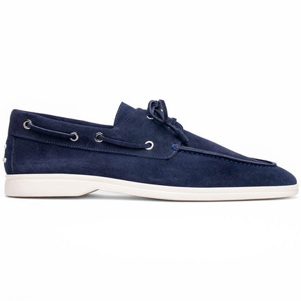 Venice Italian Sueded Goatskin Boat Shoes, Navy