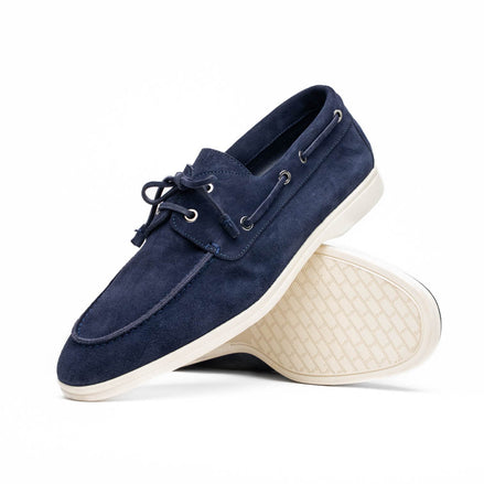 Venice Italian Sueded Goatskin Boat Shoes, Navy