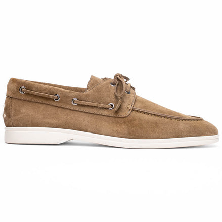 Venice Italian Sueded Goatskin Boat Shoes, Taupe