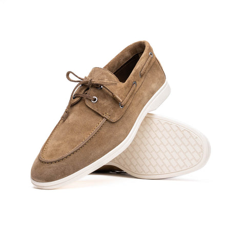 Venice Italian Sueded Goatskin Boat Shoes, Taupe